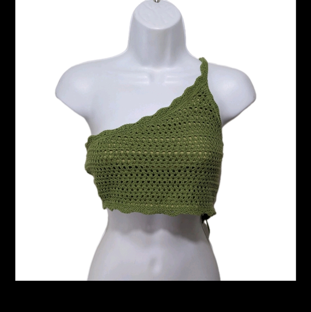 Et Clet Crochet One Shoulder Cropped Top S Tank Top Hippie Boho Festival #5000